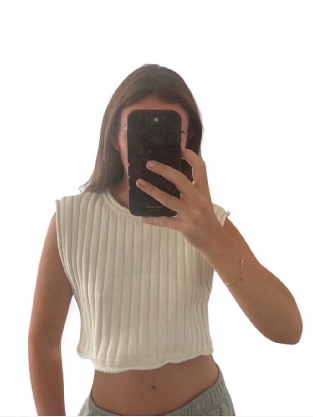 Forever 21 Cream Ribbed Sleeveless Crop Top